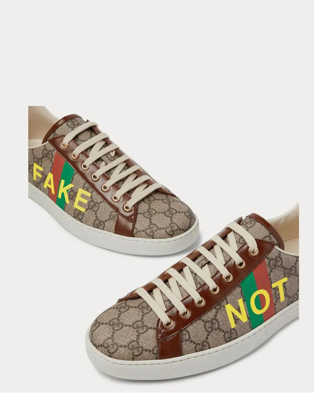 Ace Printed Leather-Trimmed Monogrammed Coated-Canvas  Brown low top sneakers