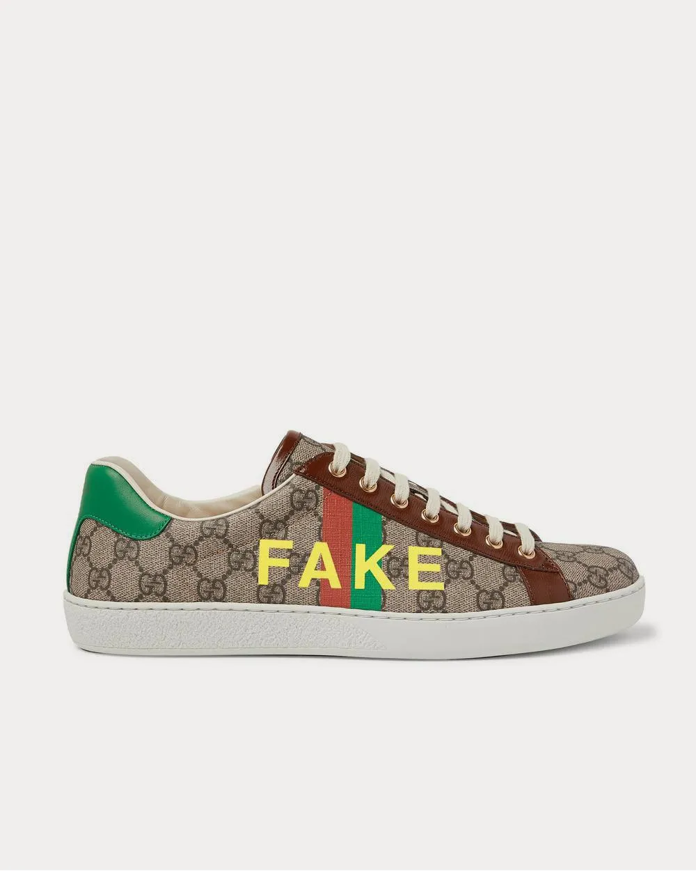 Ace Printed Leather-Trimmed Monogrammed Coated-Canvas  Brown low top sneakers
