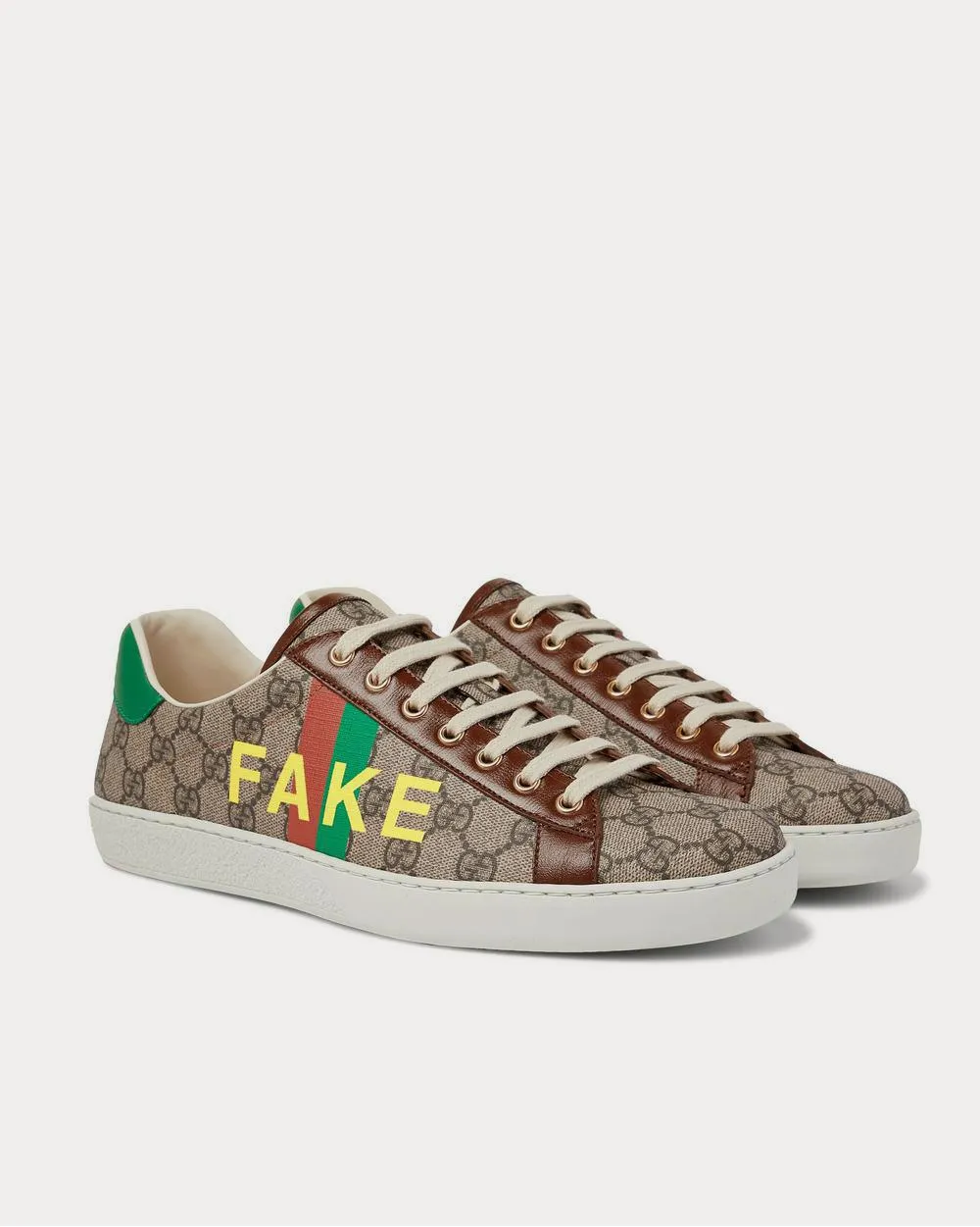 Ace Printed Leather-Trimmed Monogrammed Coated-Canvas  Brown low top sneakers