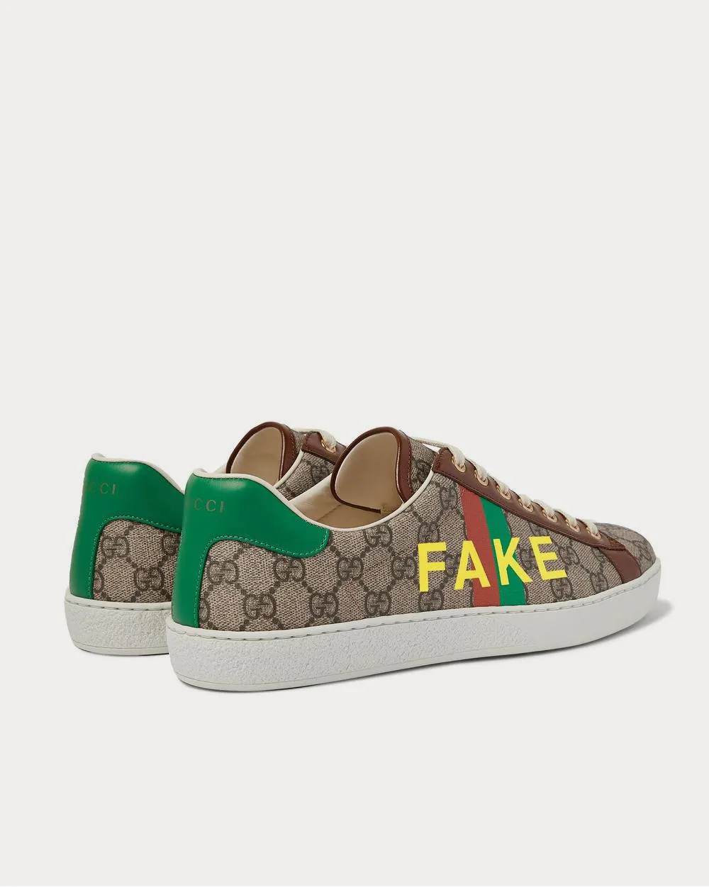 Ace Printed Leather-Trimmed Monogrammed Coated-Canvas  Brown low top sneakers