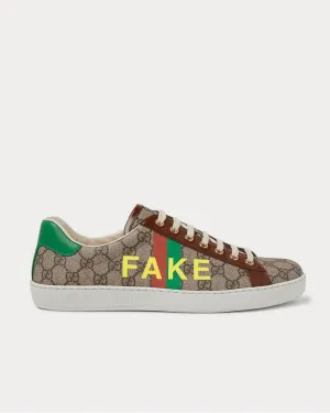 Ace Printed Leather-Trimmed Monogrammed Coated-Canvas  Brown low top sneakers