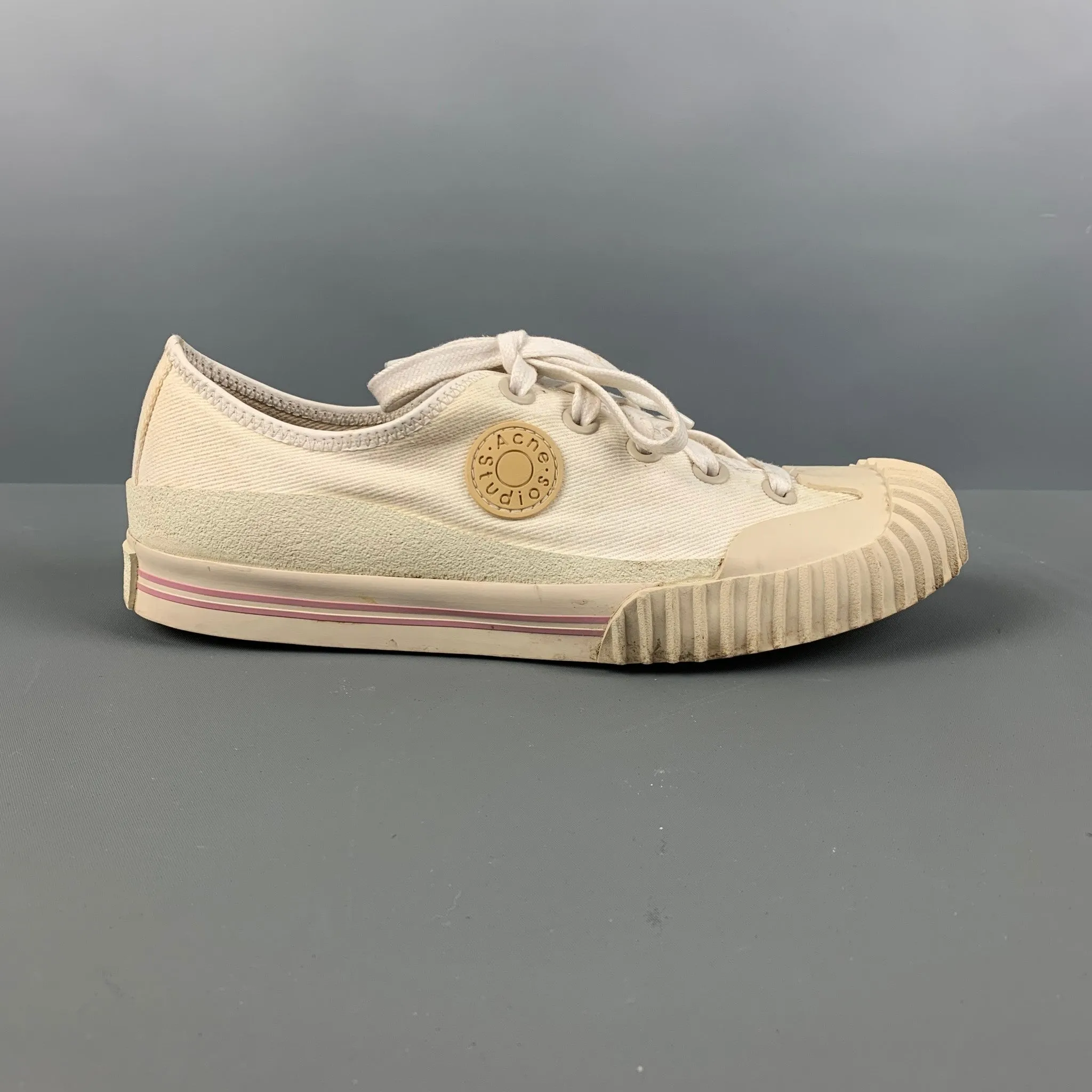 ACNE STUDIOS Size 8 White Canvas Sneakers