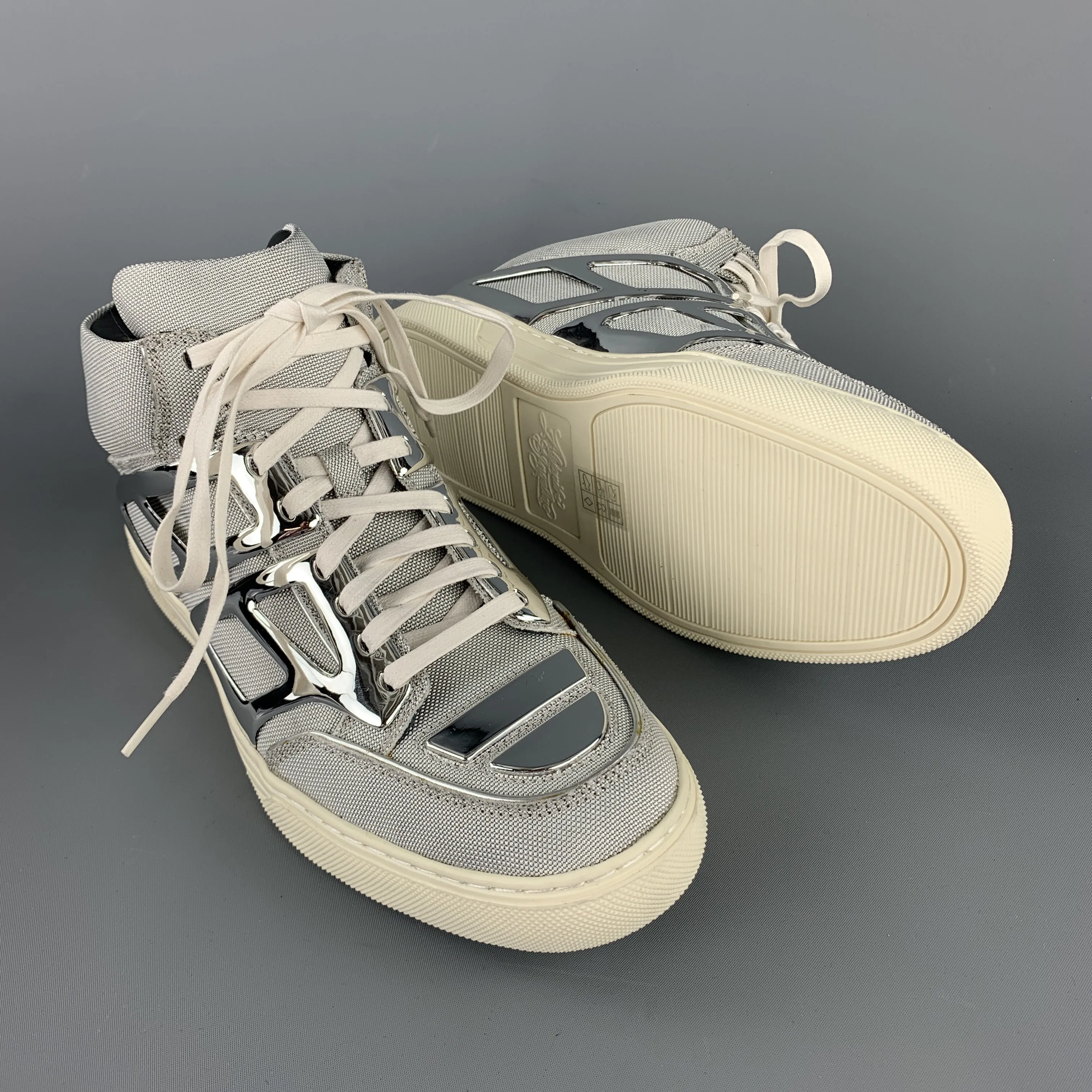 ALEJANDRO INGELMO TRON Size 8 Silver Metallic Canvas High Top Sneakers