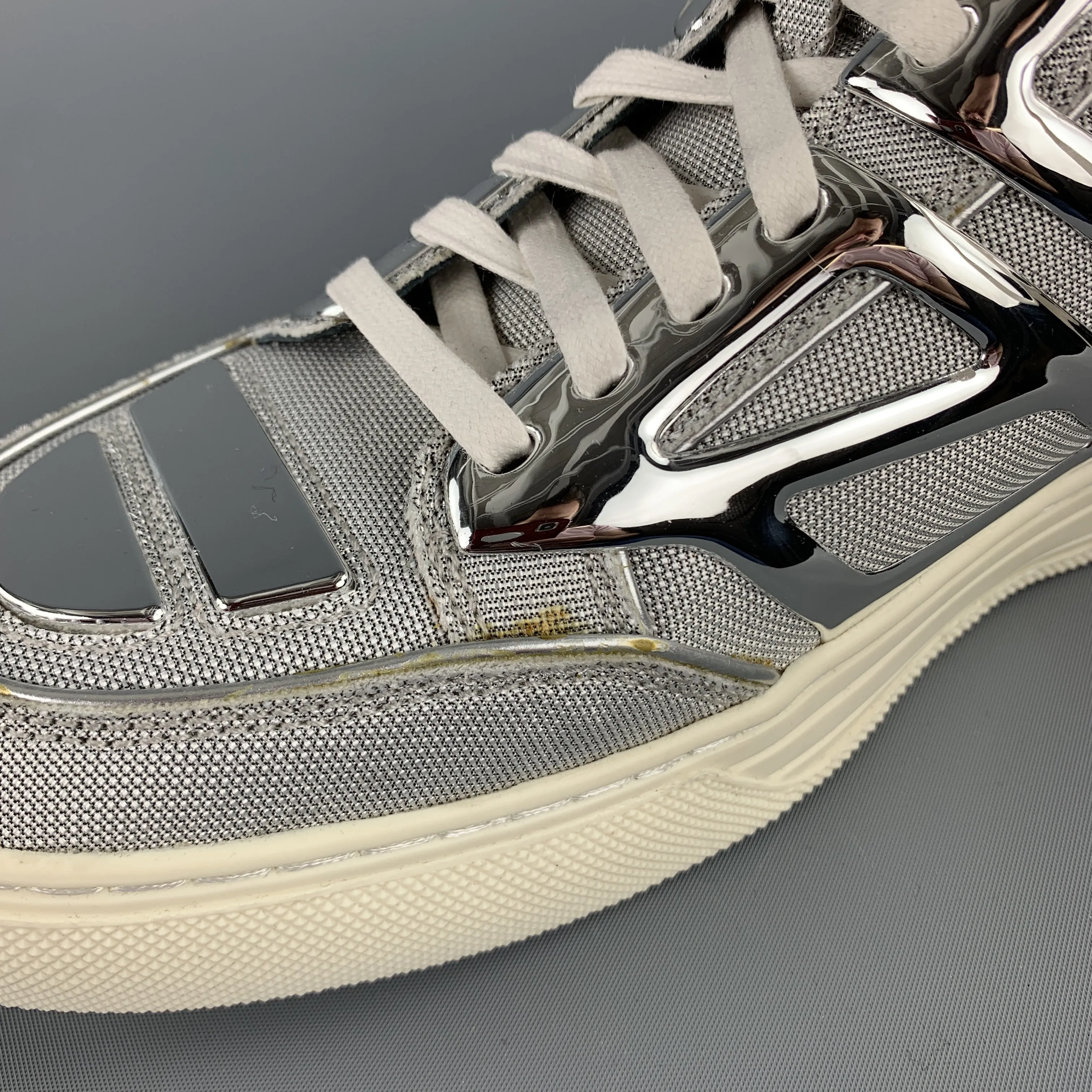 ALEJANDRO INGELMO TRON Size 8 Silver Metallic Canvas High Top Sneakers