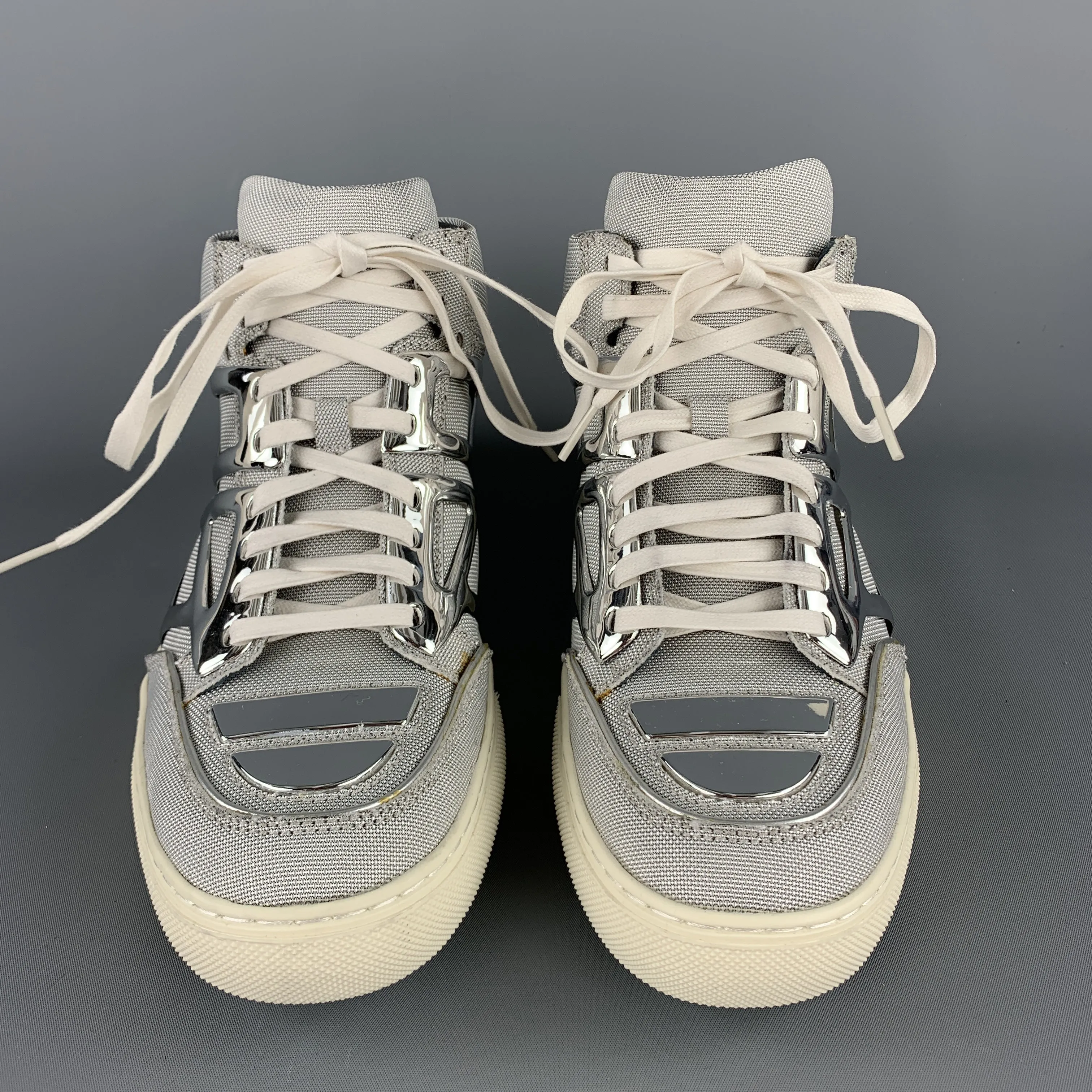 ALEJANDRO INGELMO TRON Size 8 Silver Metallic Canvas High Top Sneakers