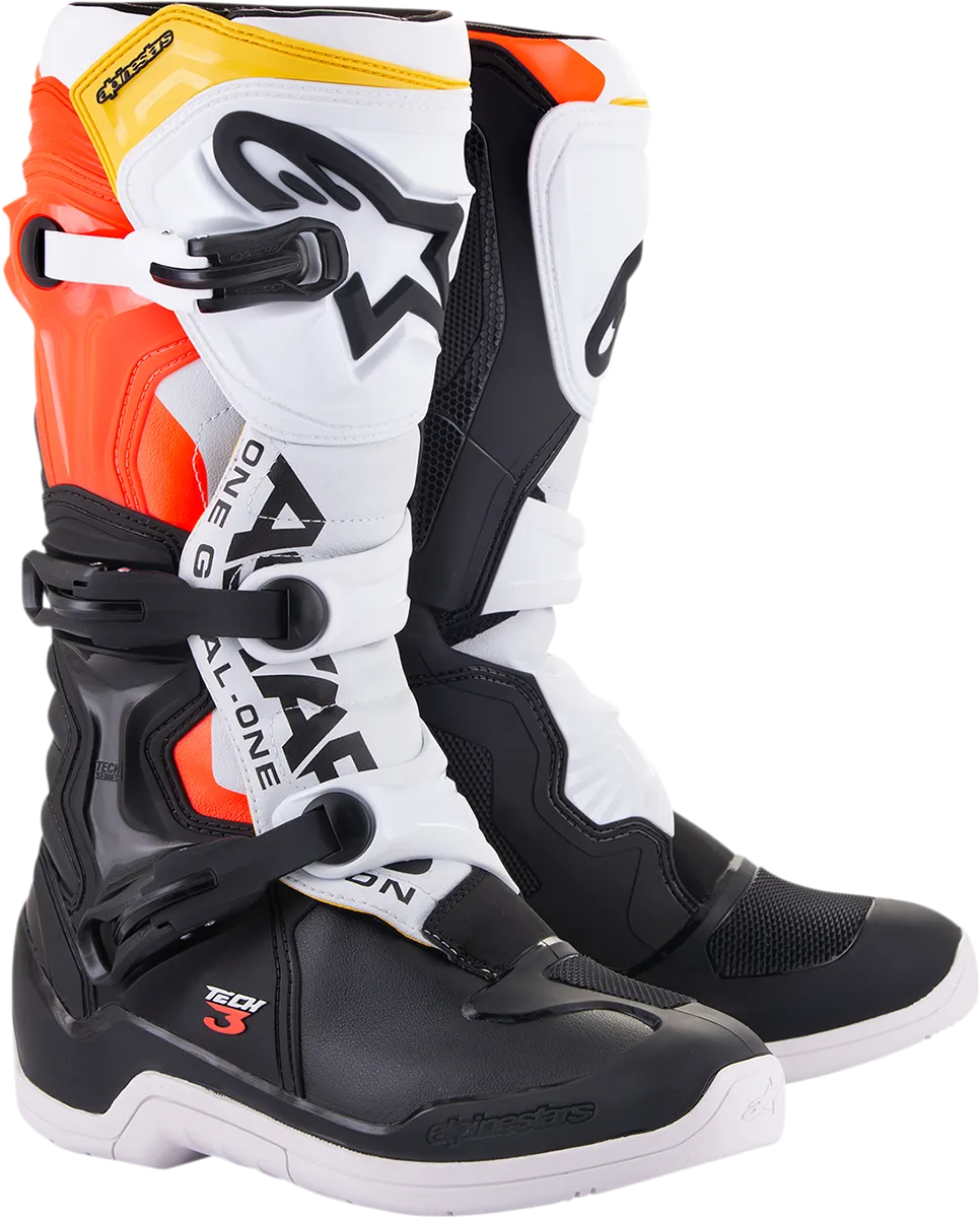 ALPINESTARS Tech 3 Boots Black/White/ Red/Fluo Yellow Sz 10 2013018-1238-10