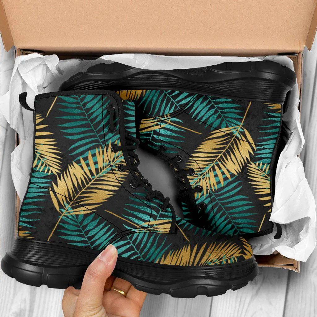 Gold & Teal Leaves Chunky Boots