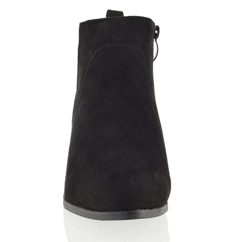 Melodie Zip Up Cowboy Ankle Boots With Low Block Heel in Beige