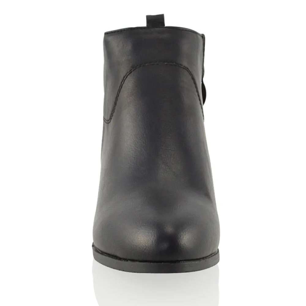 Melodie Zip Up Cowboy Ankle Boots With Low Block Heel in Beige