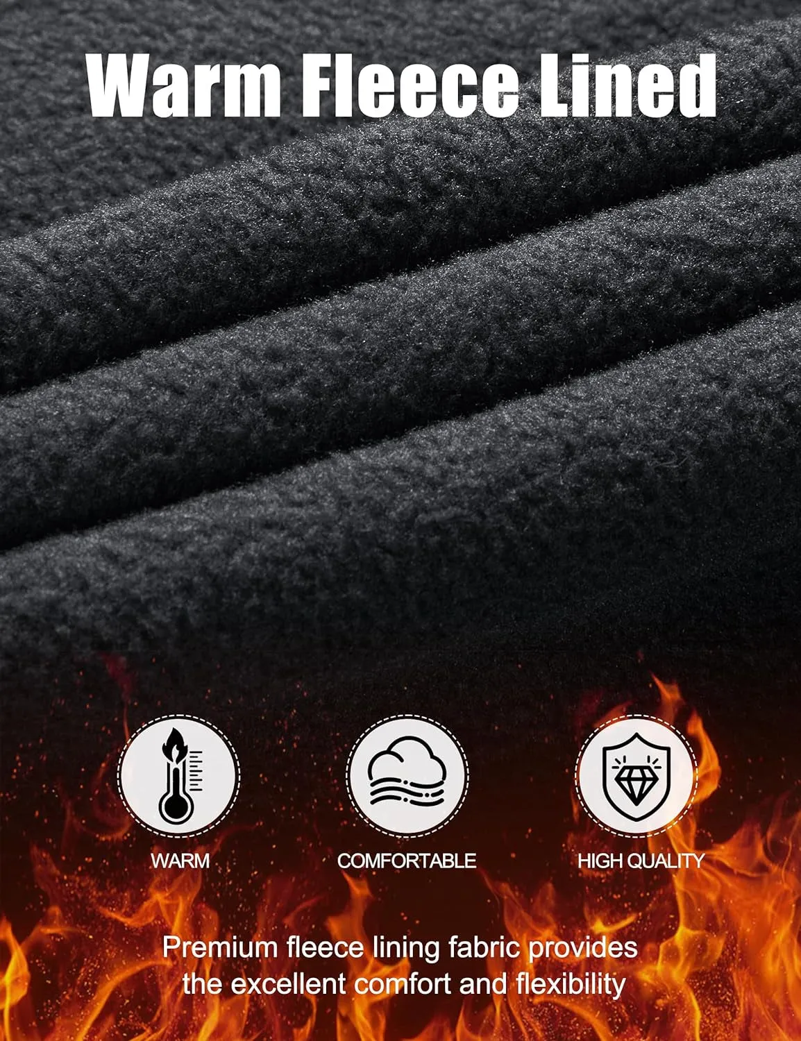 Men'S Fleece Lined Outdoor Cargo Hiking Pants Water Repellent Softshell Snow Ski Pants with Zipper Pockets