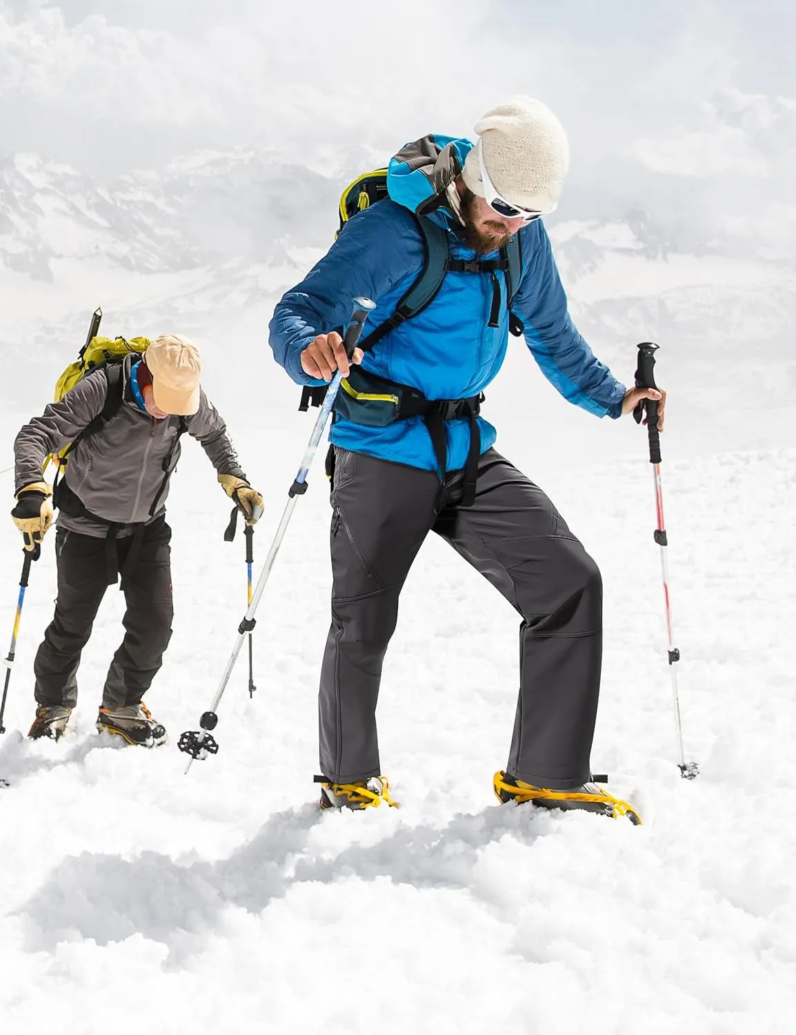 Men'S Fleece Lined Outdoor Cargo Hiking Pants Water Repellent Softshell Snow Ski Pants with Zipper Pockets