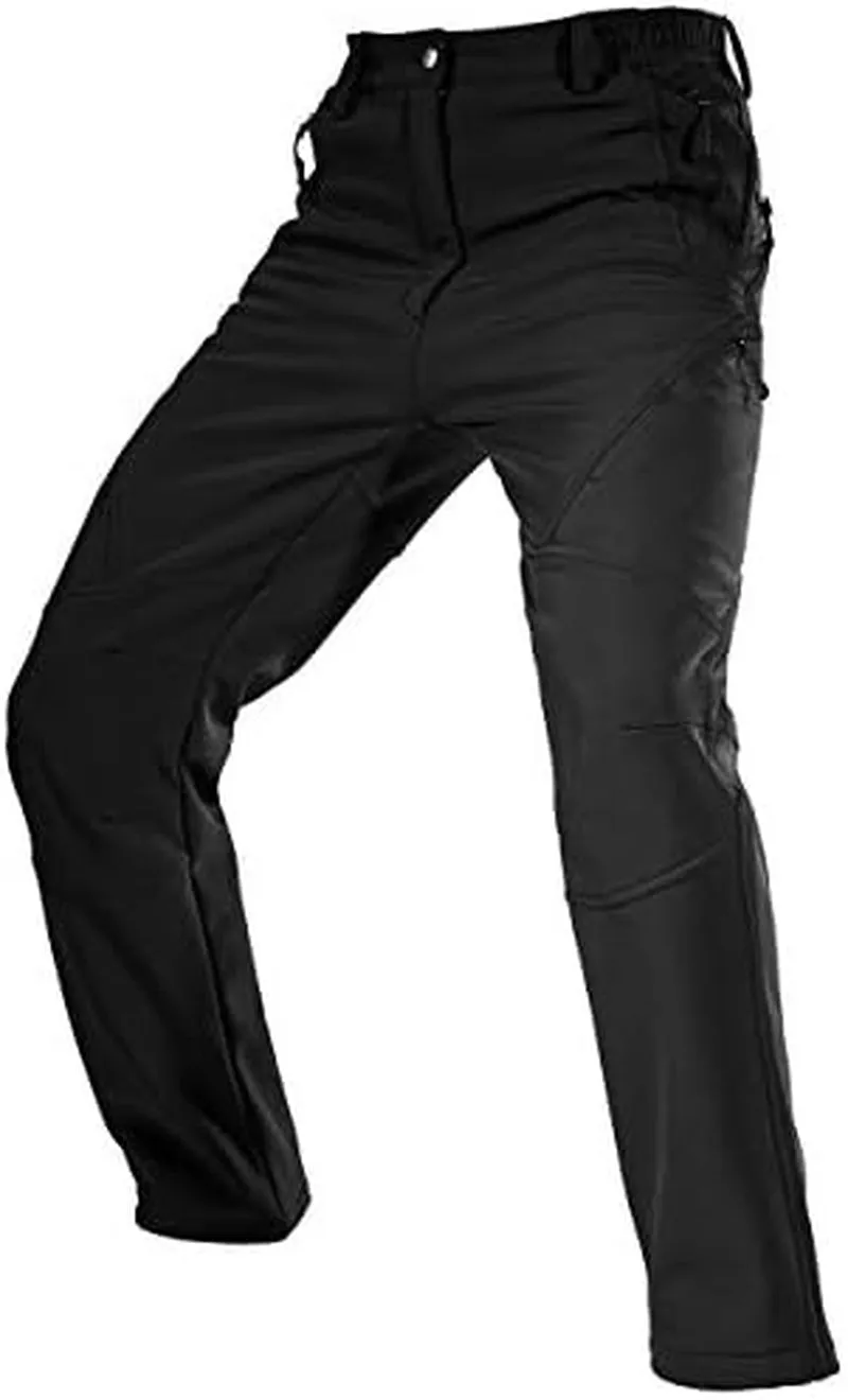 Men'S Fleece Lined Outdoor Cargo Hiking Pants Water Repellent Softshell Snow Ski Pants with Zipper Pockets