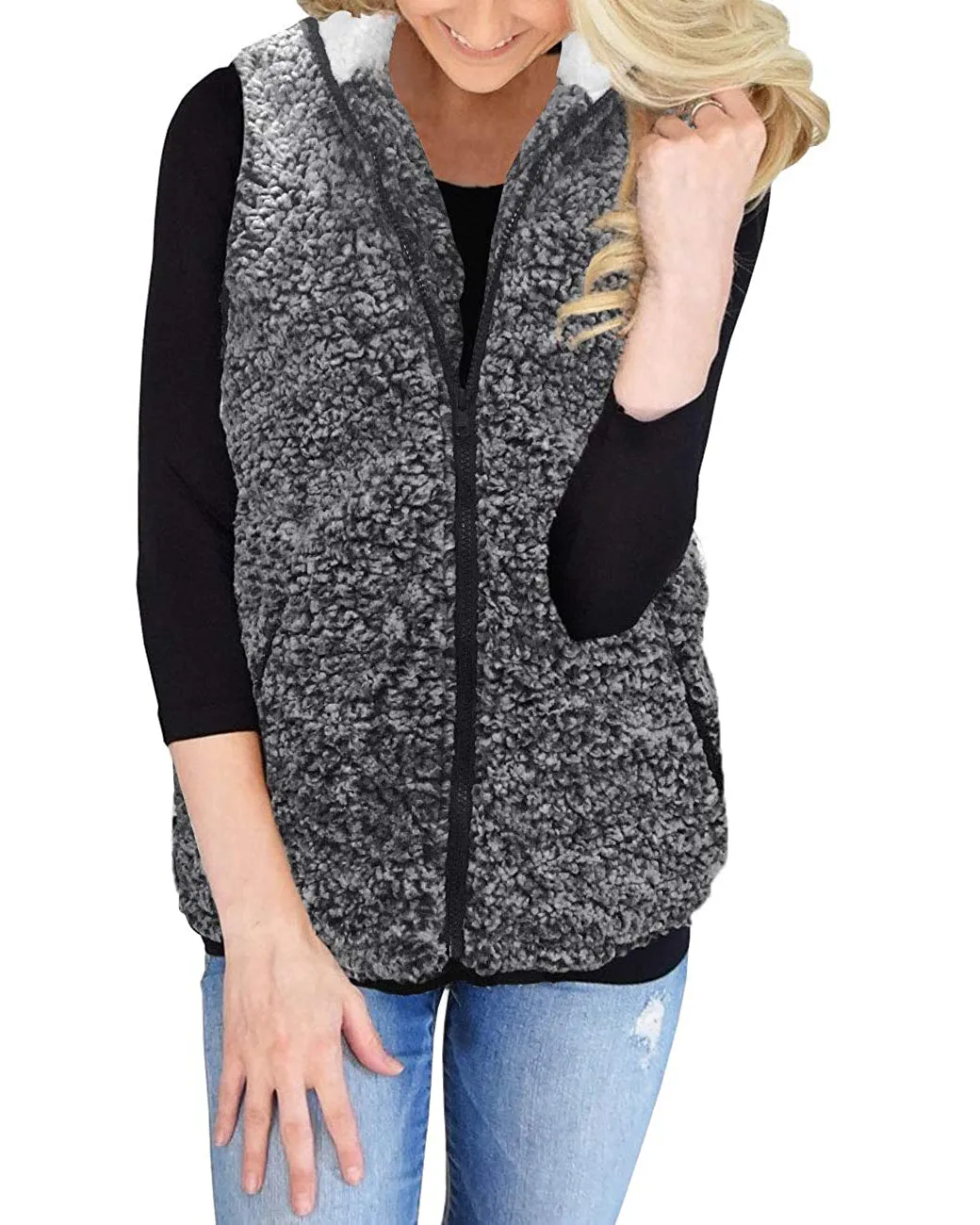 MEROKEETY Sherpa Fleece Lightweight Zipper Vest