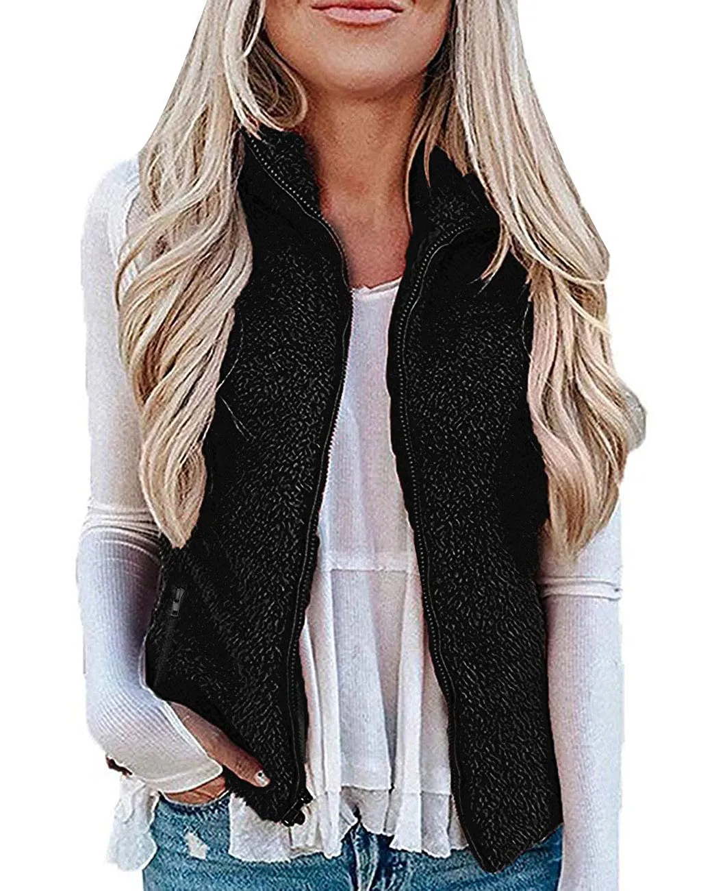 MEROKEETY Sherpa Fleece Lightweight Zipper Vest