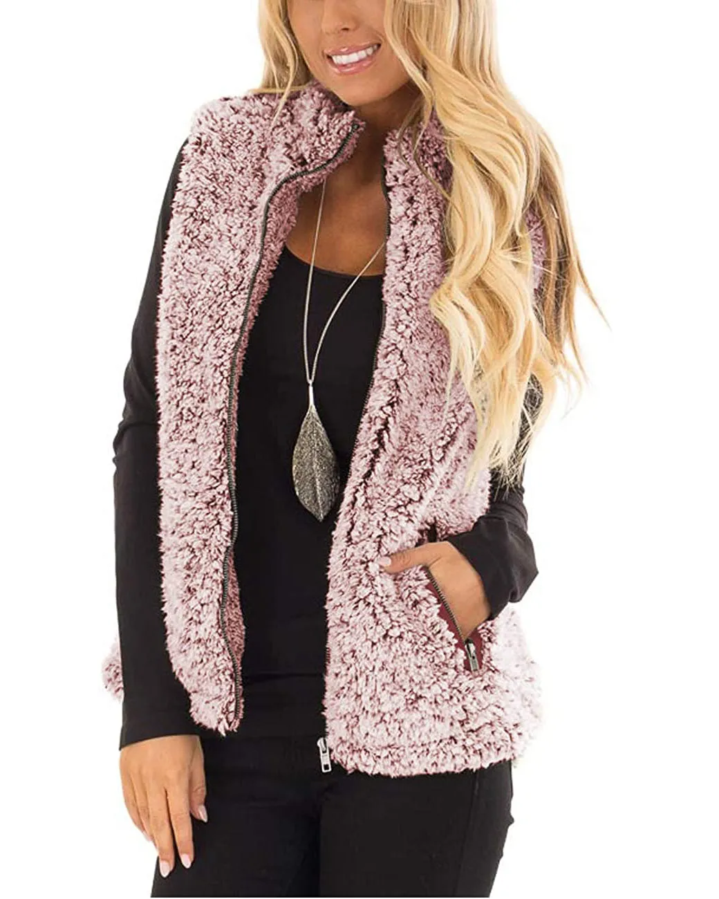 MEROKEETY Sherpa Fleece Lightweight Zipper Vest