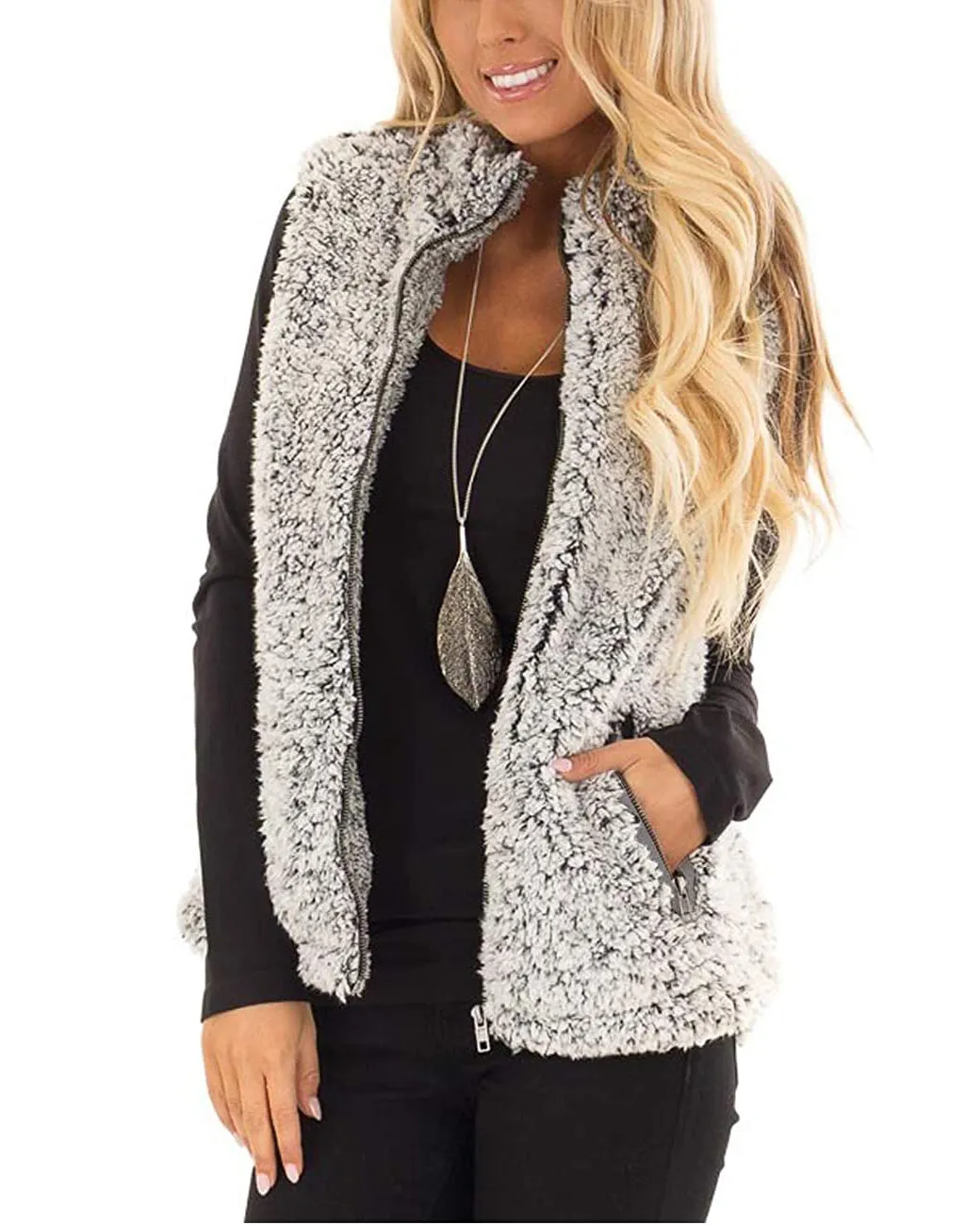 MEROKEETY Sherpa Fleece Lightweight Zipper Vest