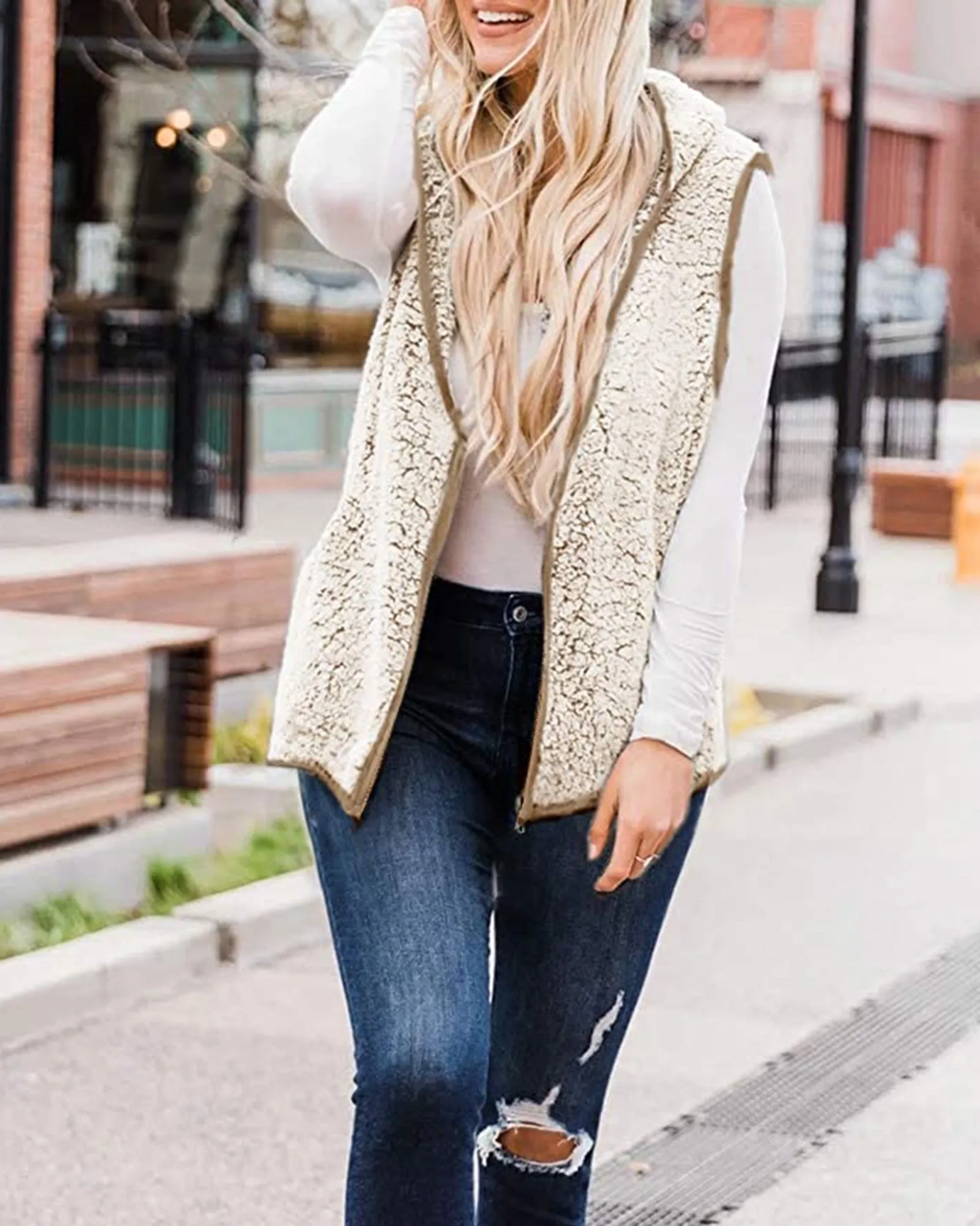MEROKEETY Sherpa Fleece Lightweight Zipper Vest