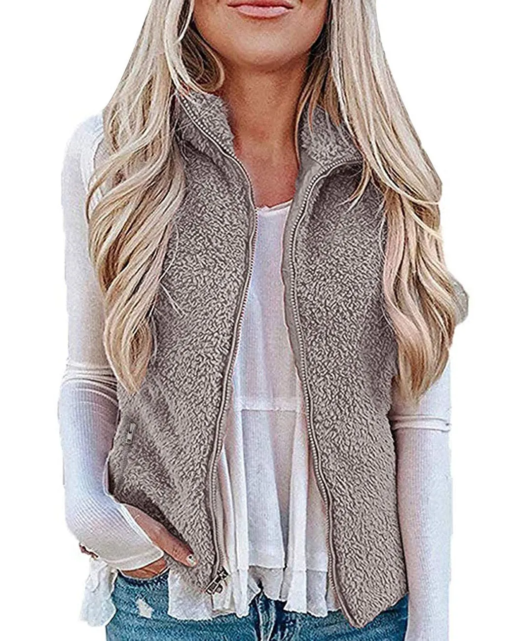 MEROKEETY Sherpa Fleece Lightweight Zipper Vest