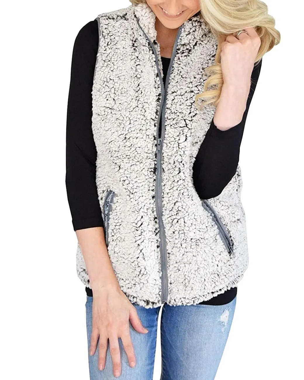 MEROKEETY Sherpa Fleece Lightweight Zipper Vest