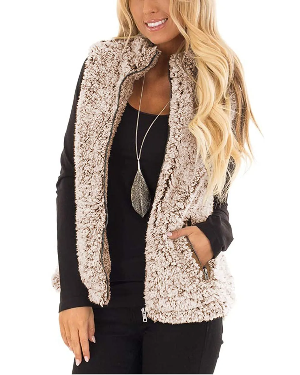 MEROKEETY Sherpa Fleece Lightweight Zipper Vest