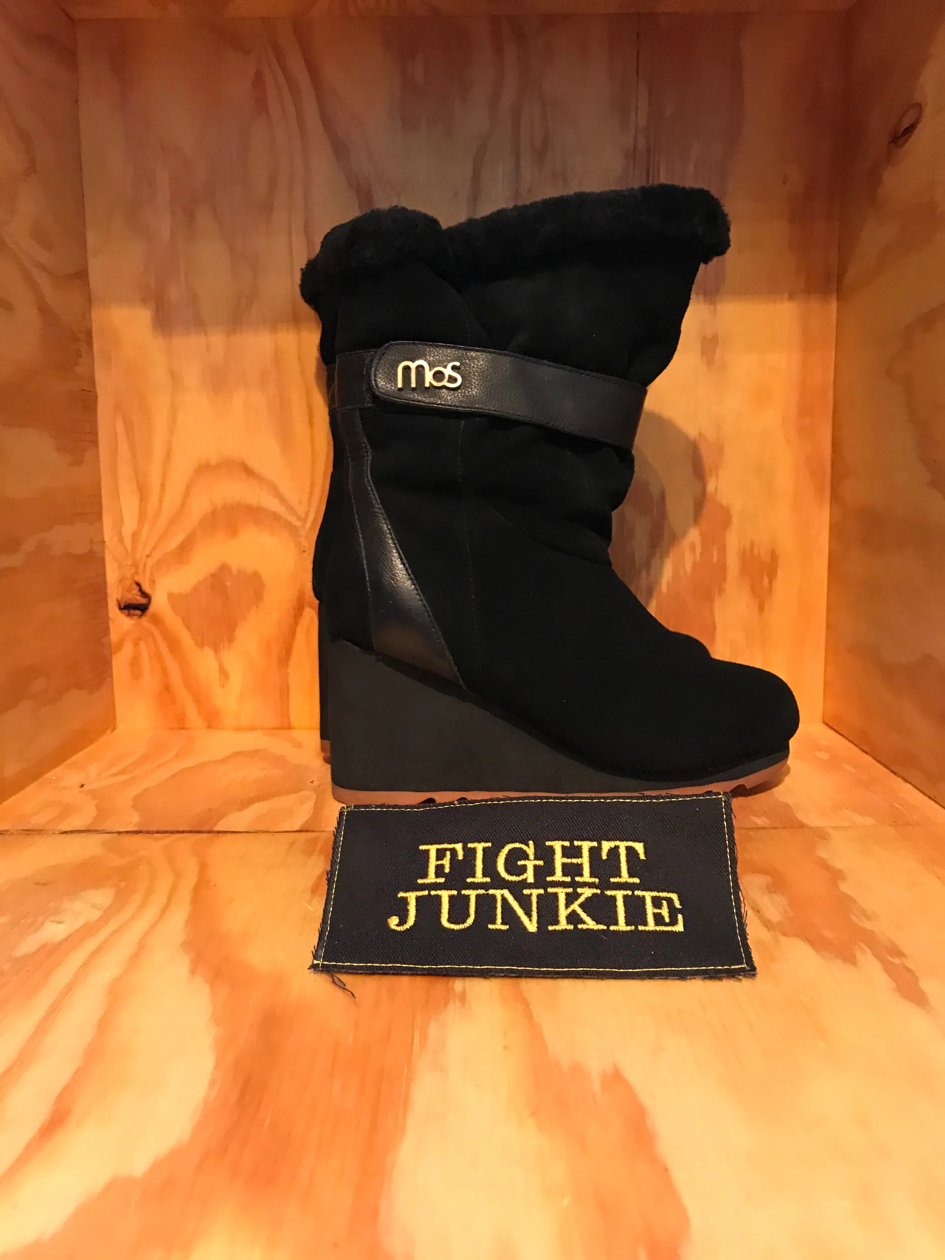 MOS COPENHAGEN Women's Size 8.5 Suede 3.5 Inch Wedge Boots Black