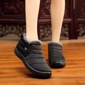 New Women's Slip on Fur Fleece Lined Waterproof Lightweight Comfortable Plush Wear Resistance Non Slip Ankle Boots, Warm Casual Versatile Breathable Black Sz 7.5
