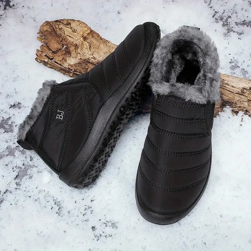 New Women's Slip on Fur Fleece Lined Waterproof Lightweight Comfortable Plush Wear Resistance Non Slip Ankle Boots, Warm Casual Versatile Breathable Black Sz 7.5