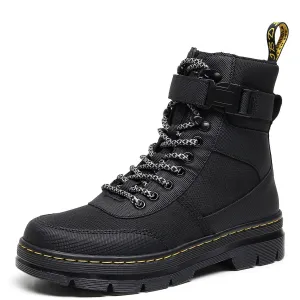 PEOPLETERRITORY Buckle locomotive boots women's Velcro canvas short boots lightweight fashion boots splicing men's and women's thick soles British style women
