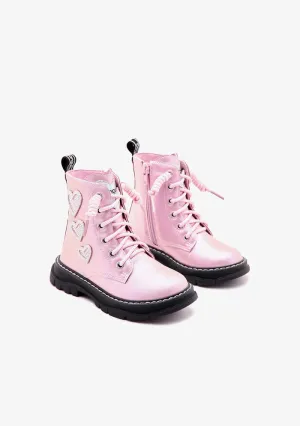 Pink hearts laces boots
