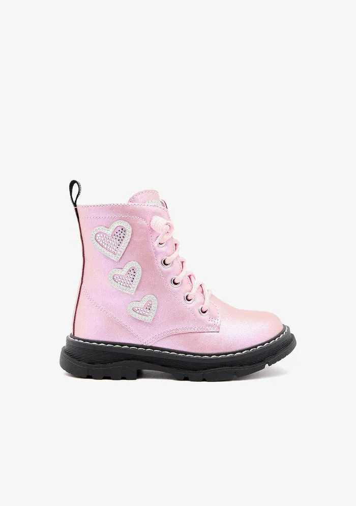 Pink hearts laces boots