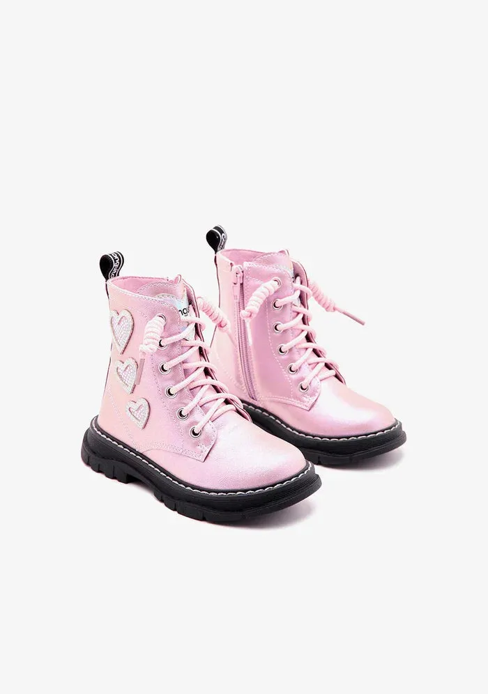 Pink hearts laces boots