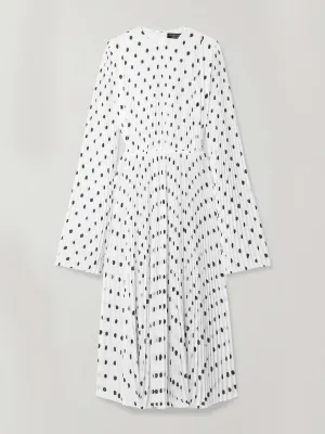 Pleated polka-dot crepe midi dress