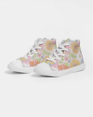 Retro 70s Pastel Daisy Florals Kids Hightop Canvas Shoe
