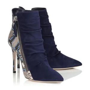 Snakeskin Zipper Pointed Toe High Heel Ankle Boots