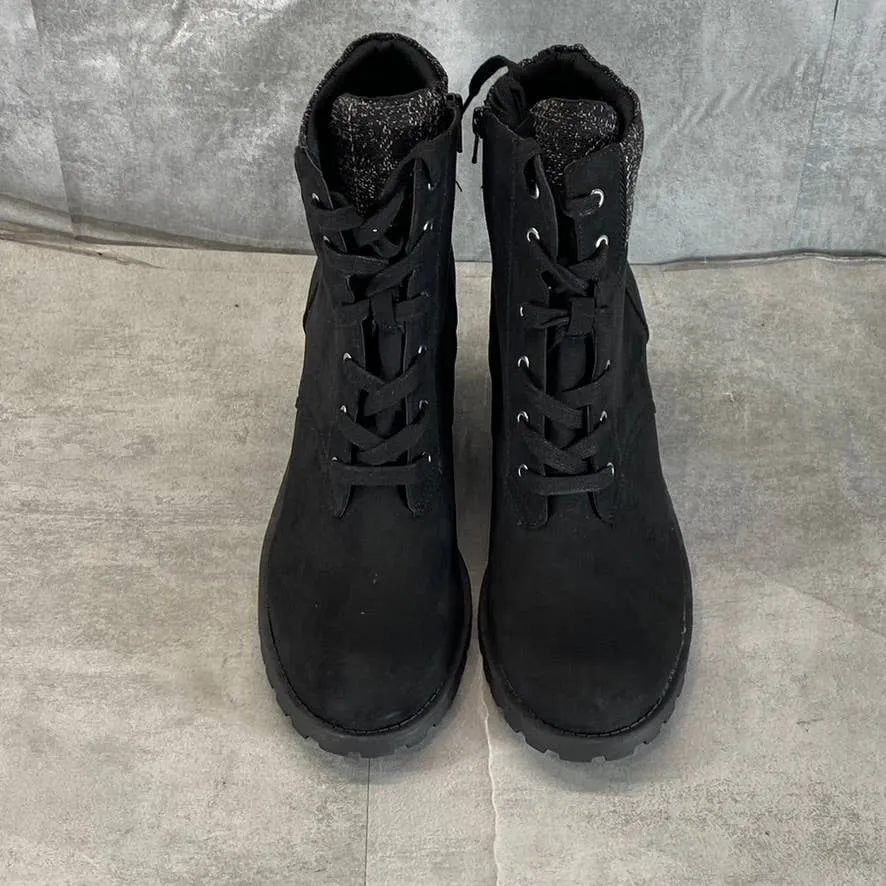 SUN STONE Women's Black Romina Lug-Sole Block-Heel Lace-Up Hiker Booties SZ11