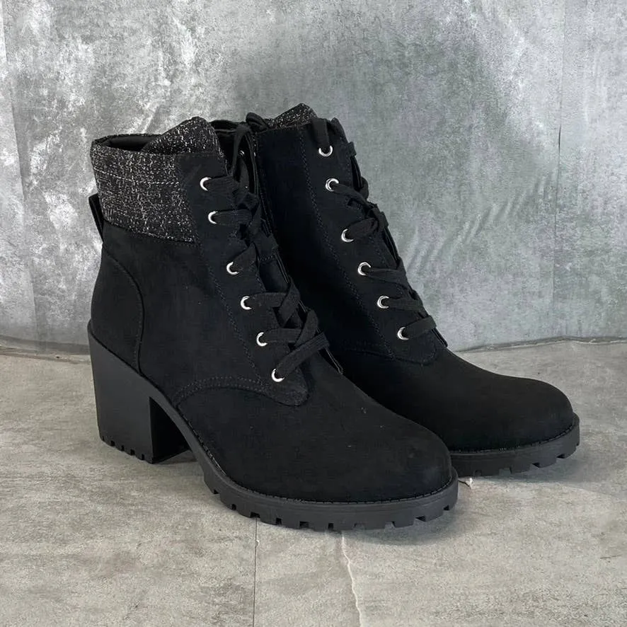 SUN STONE Women's Black Romina Lug-Sole Block-Heel Lace-Up Hiker Booties SZ11