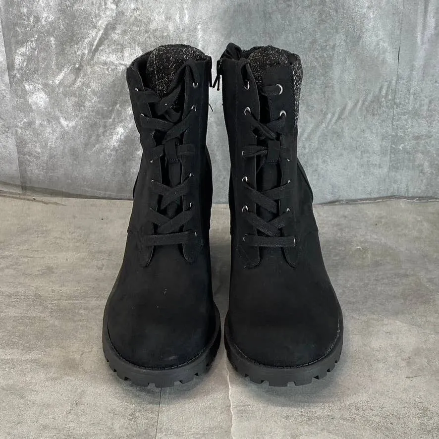 SUN STONE Women's Black Romina Lug-Sole Block-Heel Lace-Up Hiker Booties SZ11