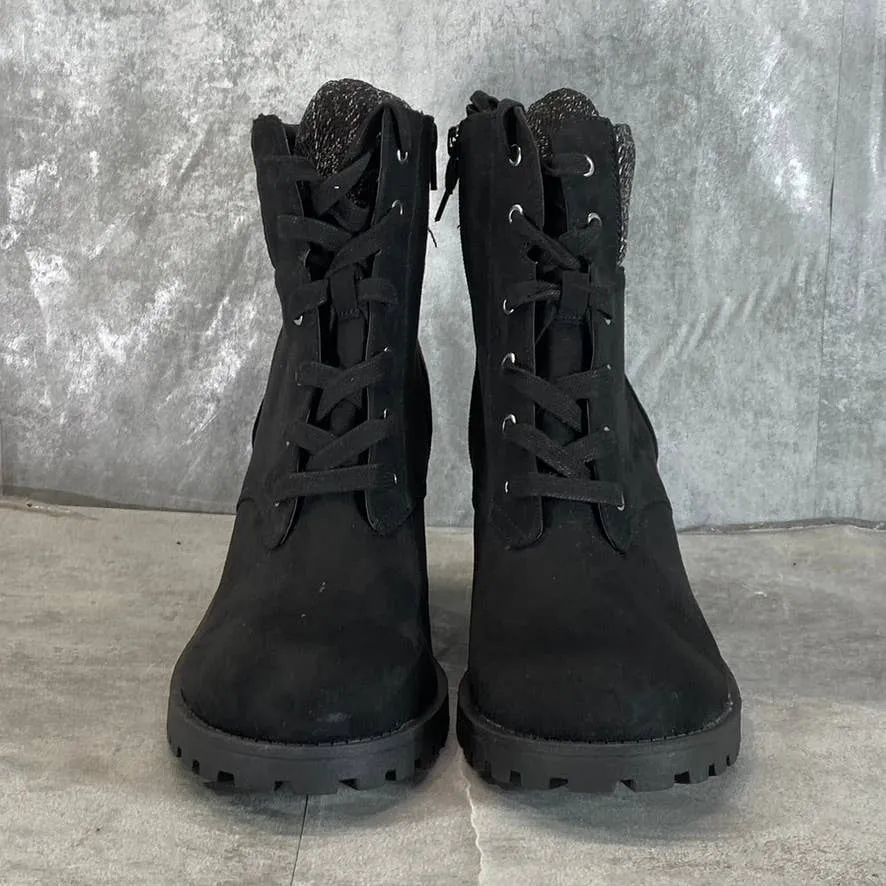 SUN STONE Women's Black Romina Lug-Sole Block-Heel Lace-Up Hiker Booties SZ11