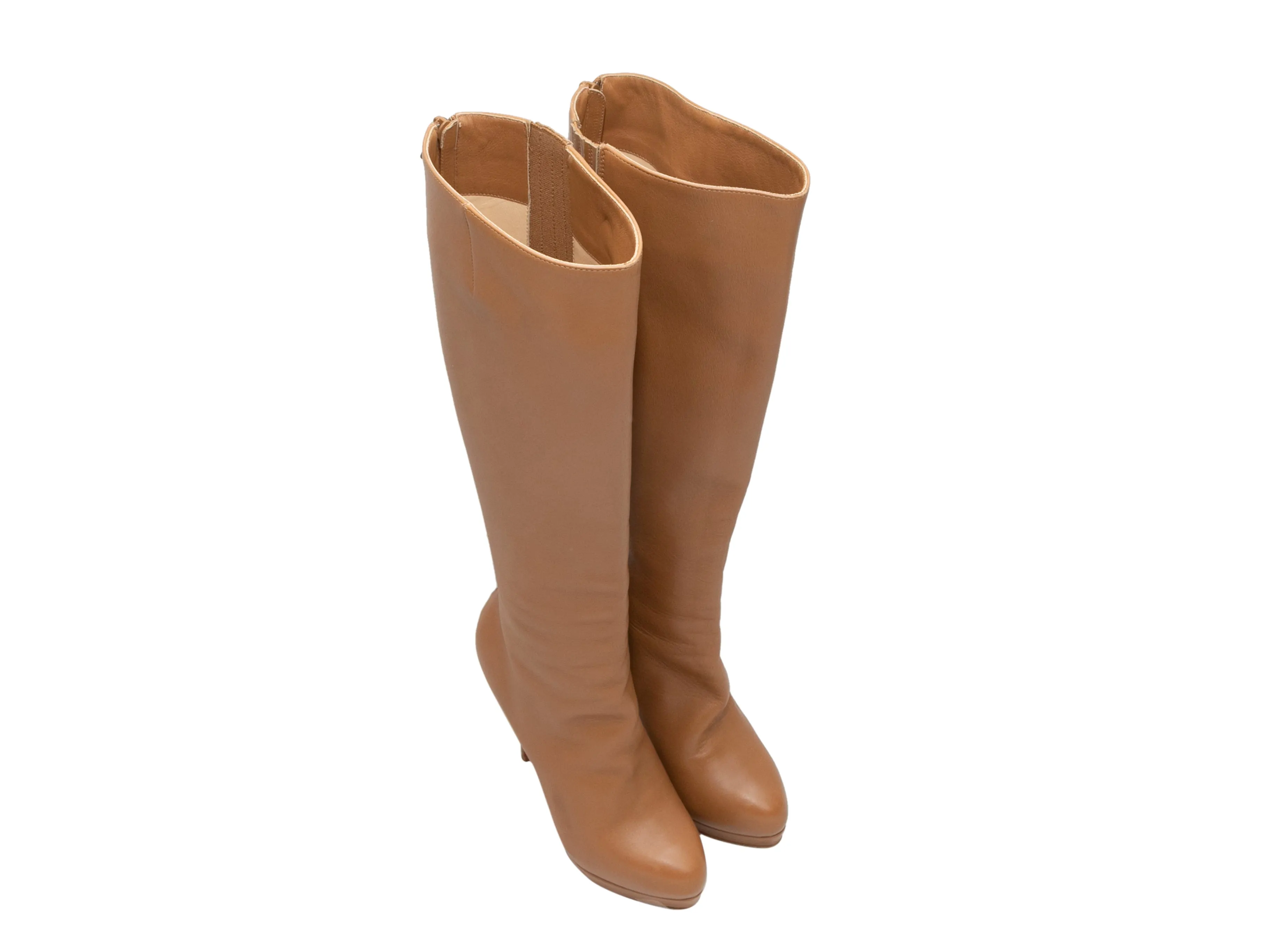 Tan Christian Louboutin Platform Heeled Knee-High Boots Size 35