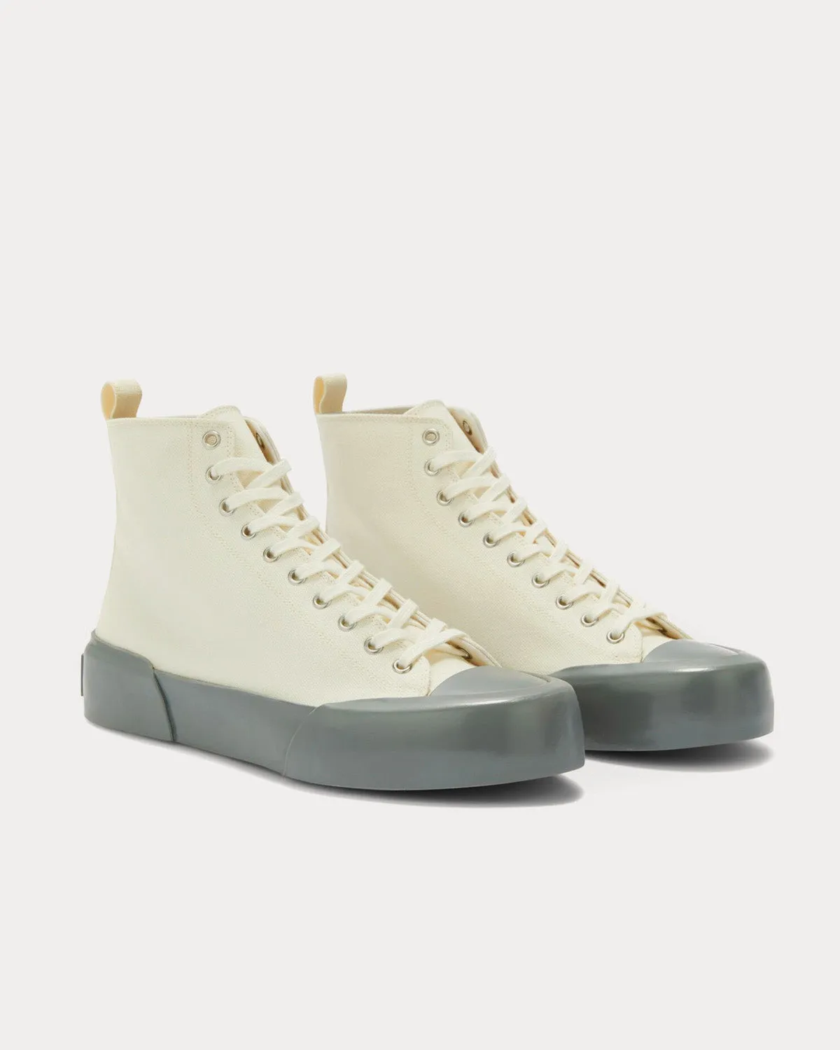 Vulcanised Rubber & Canvas White / Grey High Top Sneakers