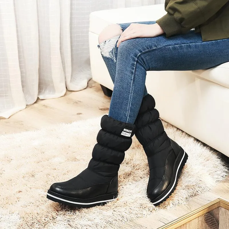 Winter Platform Flat Round Toe Mid Calf Boots