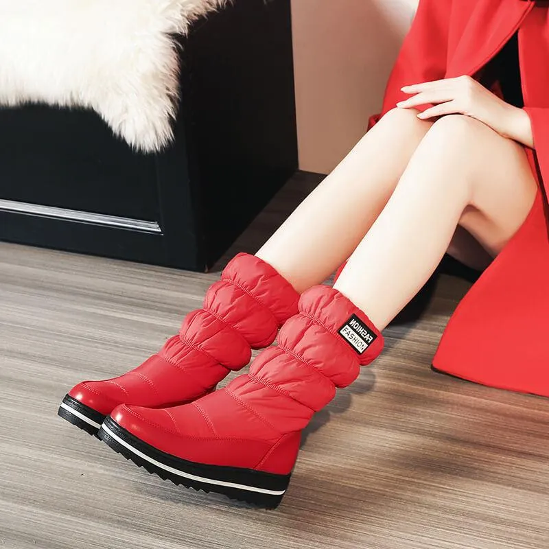 Winter Platform Flat Round Toe Mid Calf Boots