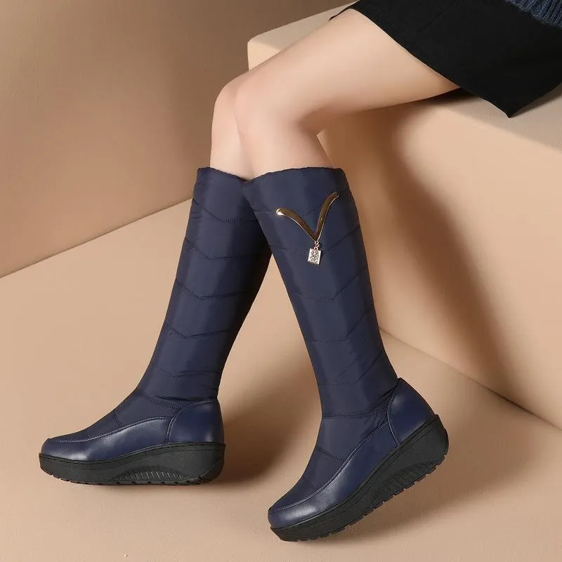 Winter Wedge Flat Round Toe Knee High Boots