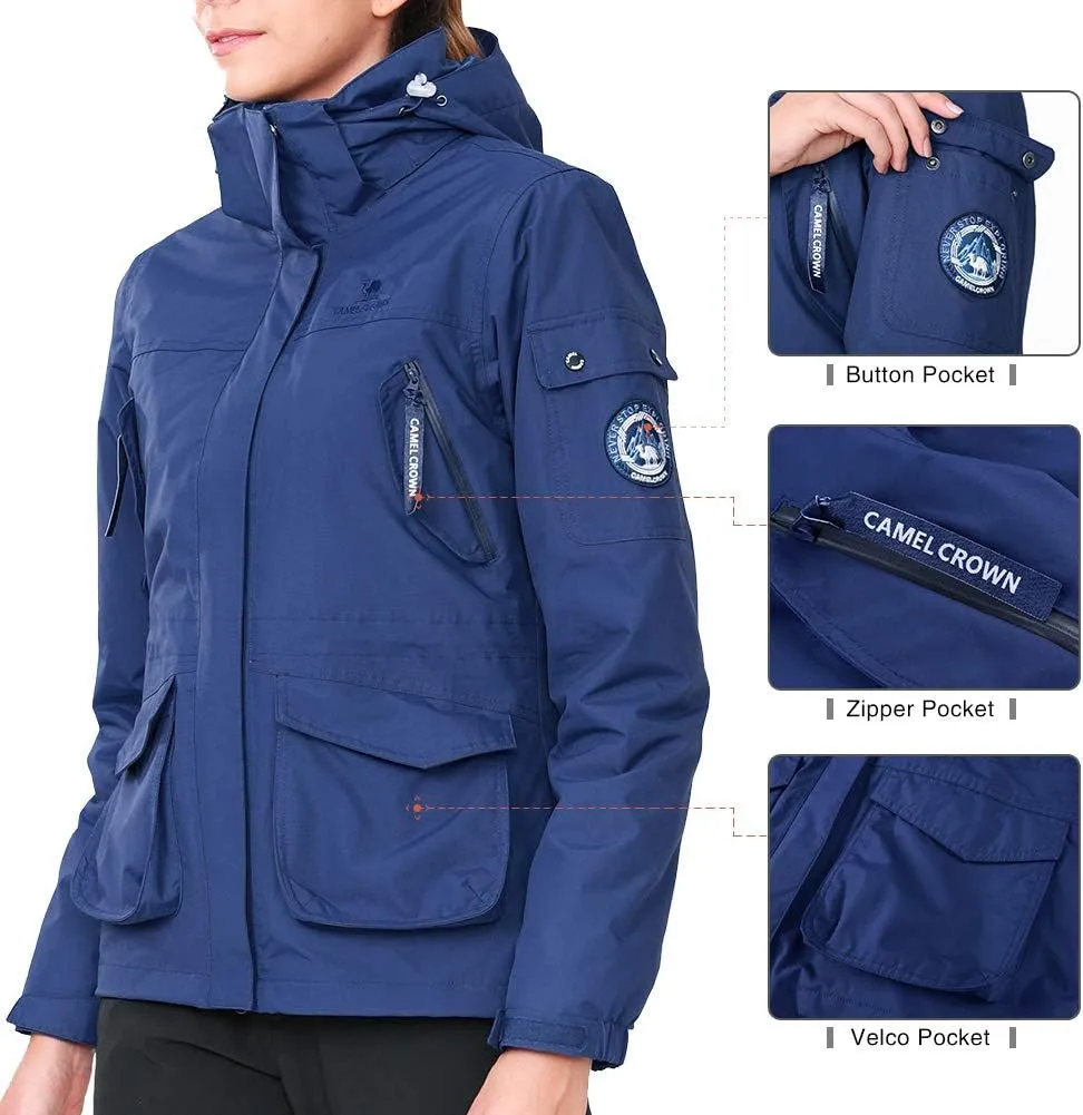 Womens Waterproof Ski Jacket 3-In-1 Windbreaker Winter Coat Fleece Inner for Rain Snow Outdoor Hiking