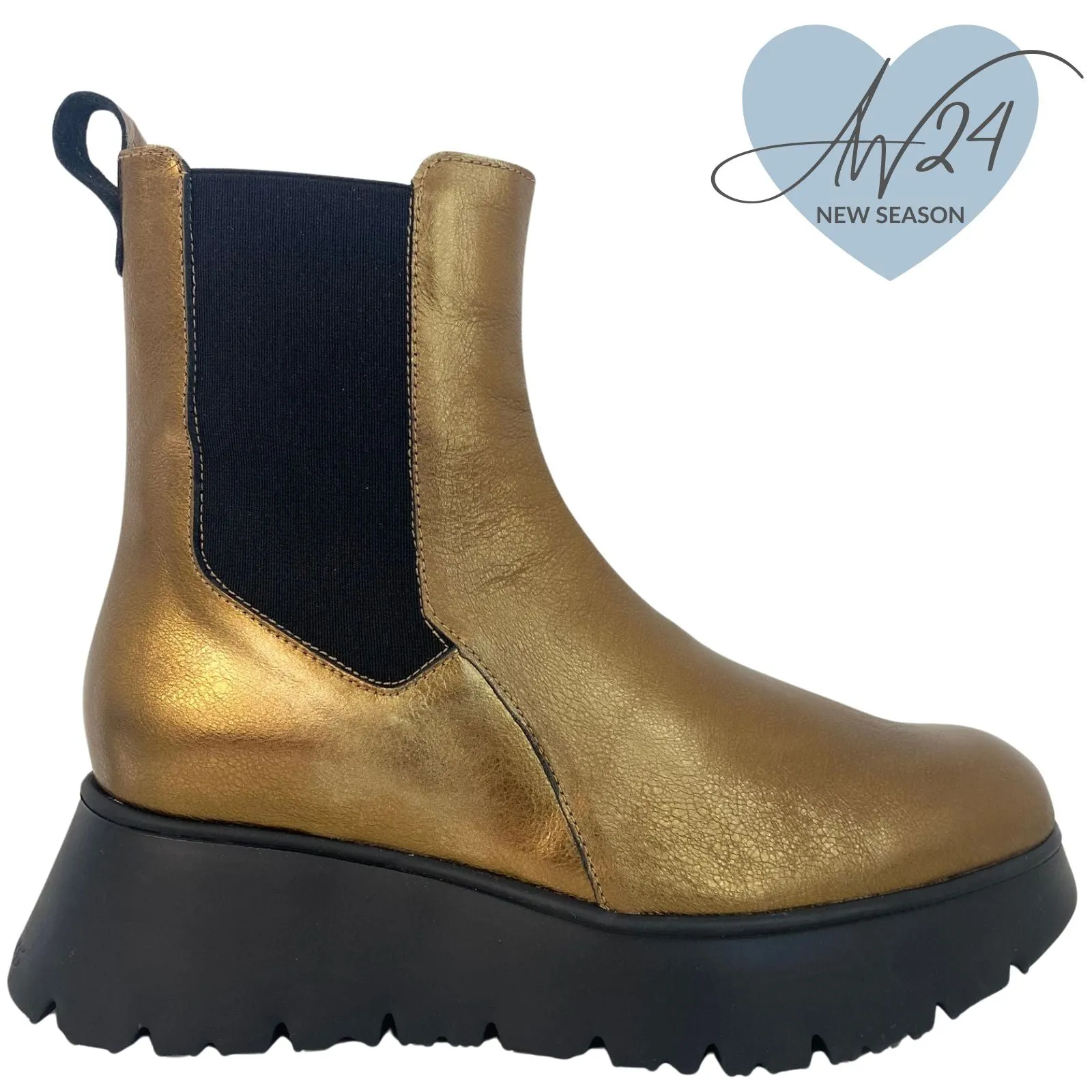 Wonders Gold Leather Elevated Sole Boots